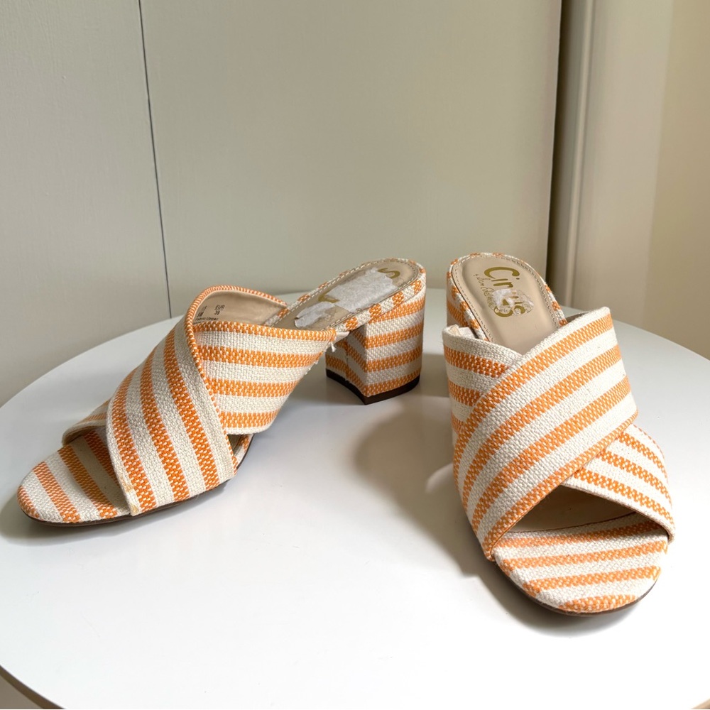 Circus by Sam Edelman Orange and White Striped Block Heel Mules Size 9